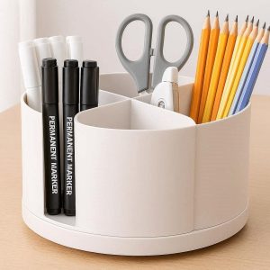 Rotatable Plastic Desk Organizer Box 360 Degree Spinning Stationary Storage Case Pencil Cup Holder Office School Supplies
