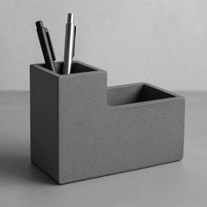 Modern Concrete Desk Organizer Box Minimalist Geometric Cement Storage Case Pen Holder Heavy Duty Stationery Stand Grey