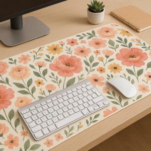 Aesthetic Floral Printed Desk Mat Large Extended Mouse Pad Non Slip Rubber Table Cushion Protector For Girls Office