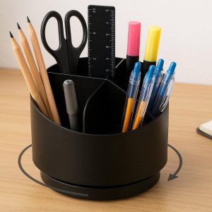 Rotating Pen Holder For Desk 5 Compartments Plastic Pencil Cup 360 Degree Spinning Stationery Organizer School Office