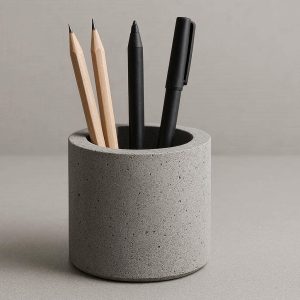 Concrete Concrete Pen Holder Minimalist Round Cement Pencil Cup Geometric Desk Stationery Organizer Heavy Duty Grey