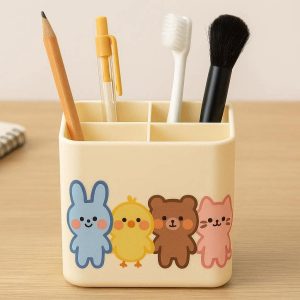 Cute Cartoon Animals Pen Holder Plastic Desk Pencil Cup Toothbrush Stand Multi Purpose Cosmetic Stationery Organizer Kids