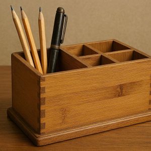 Retro Wooden Pen Holder Natural Bamboo Desk Pencil Cup Vintage Multi Slot Stationary Storage Organizer Stand Box