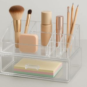 Clear Acrylic Desk Organizer Box Multi Compartment Transparent Cosmetic Makeup Storage Case Drawer Stationery Holder Vanity